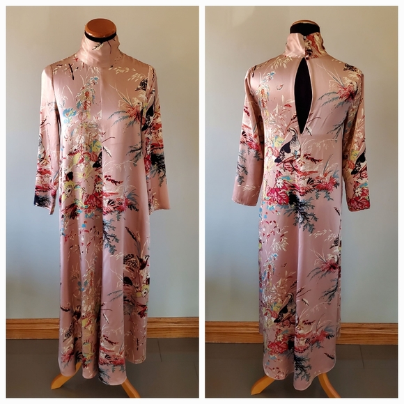 Aritzia Wilfred XS Laverne 100% Silk Floral High Neck Cottagecore Midi Dress - Picture 2 of 12